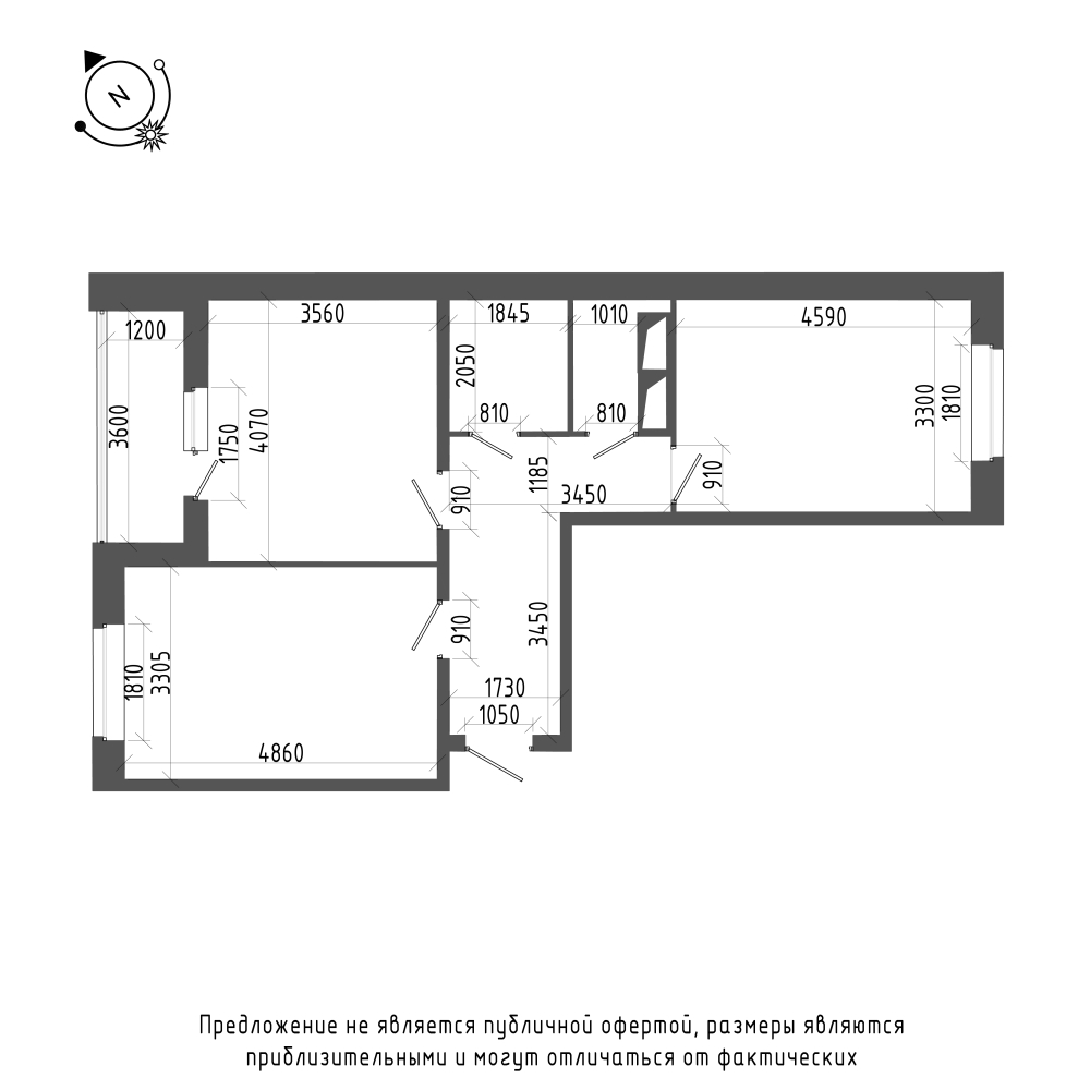 планировка двухкомнатной квартиры в ЖК «Охта Хаус» №212