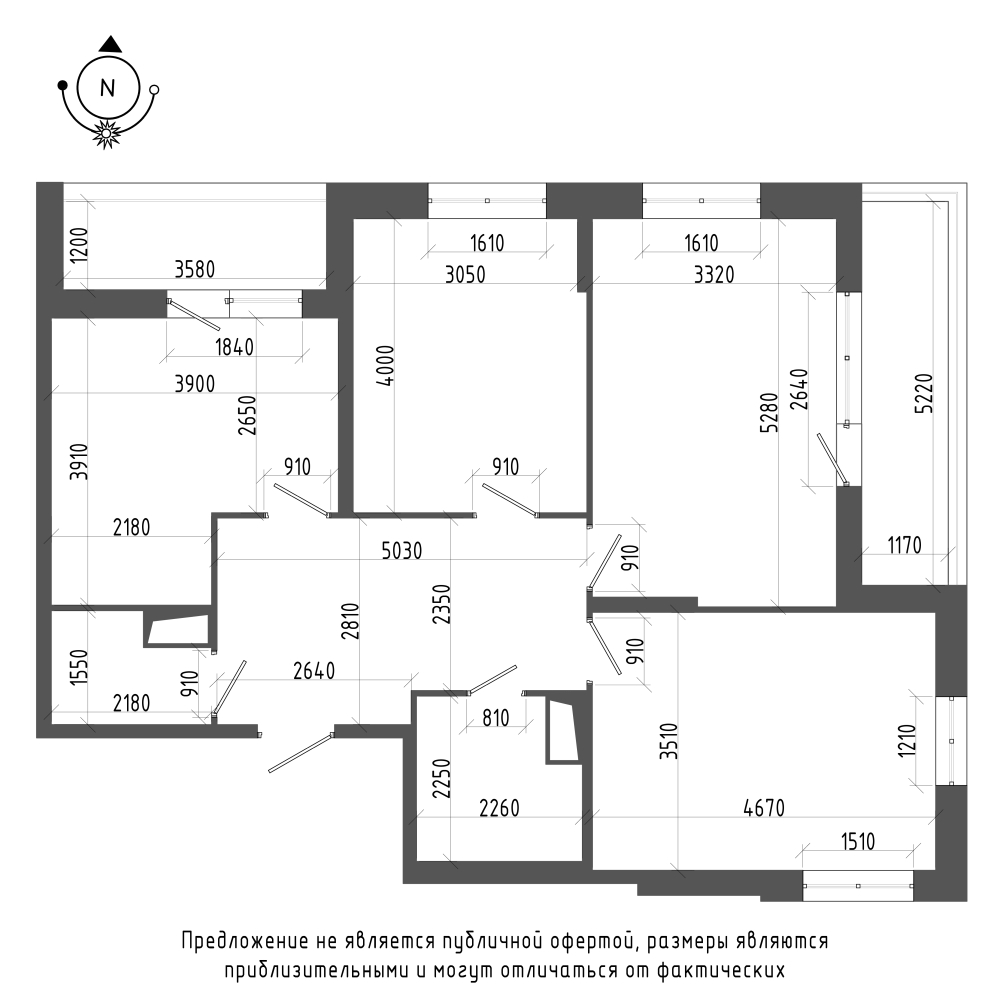 планировка трехкомнатной квартиры в ЖК «Охта Хаус» №79