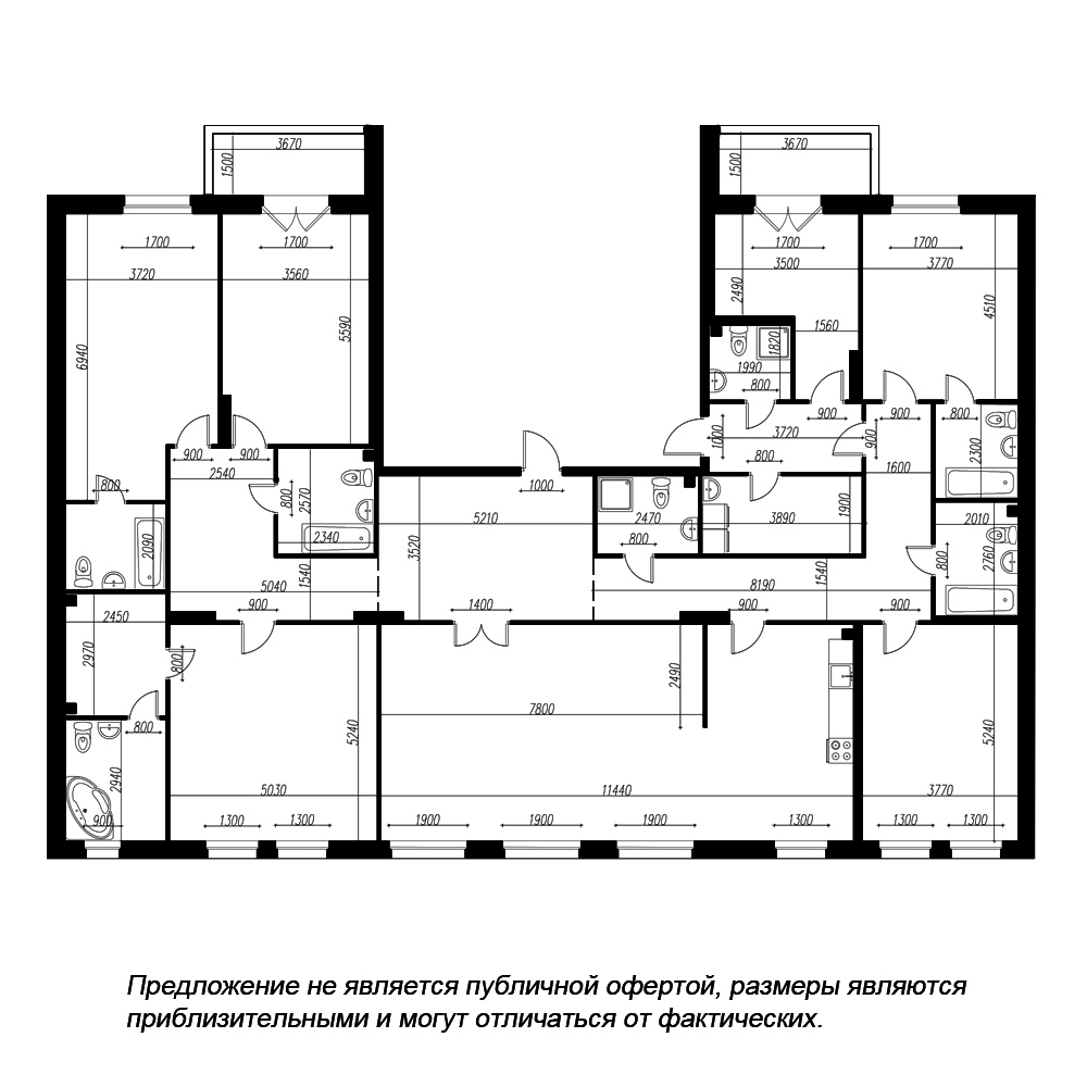 планировка многокомнатной квартиры в ЖК «Петровская Доминанта» №348