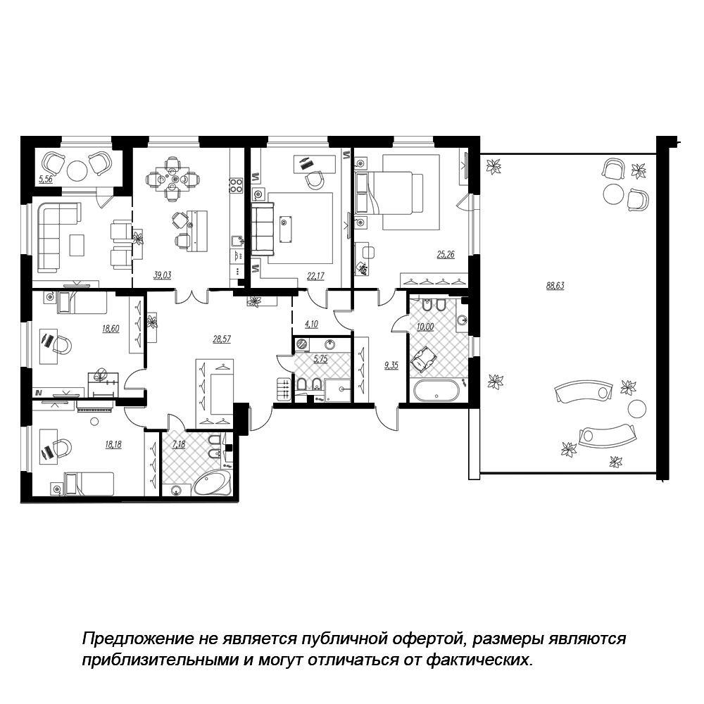 планировка четырехкомнатной квартиры в ЖК «Петровская Доминанта» №336