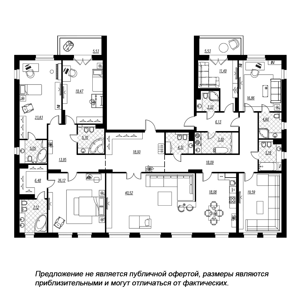 планировка многокомнатной квартиры в ЖК «Петровская Доминанта» №349