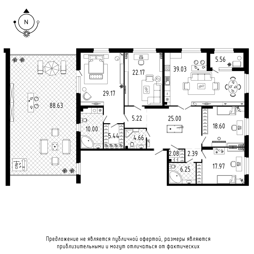 планировка четырехкомнатной квартиры в ЖК «Петровская Доминанта» №354