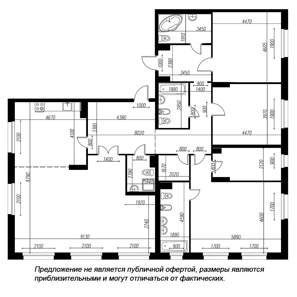 планировка четырехкомнатной квартиры в ЖК «Петровская Доминанта» №357