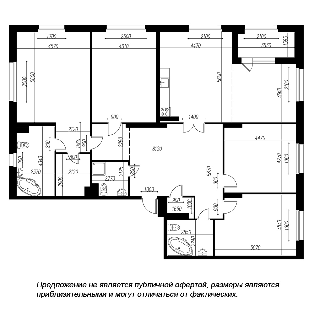 планировка четырехкомнатной квартиры в ЖК «Петровская Доминанта» №358