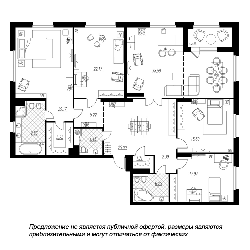 планировка четырехкомнатной квартиры в ЖК «Петровская Доминанта» №362