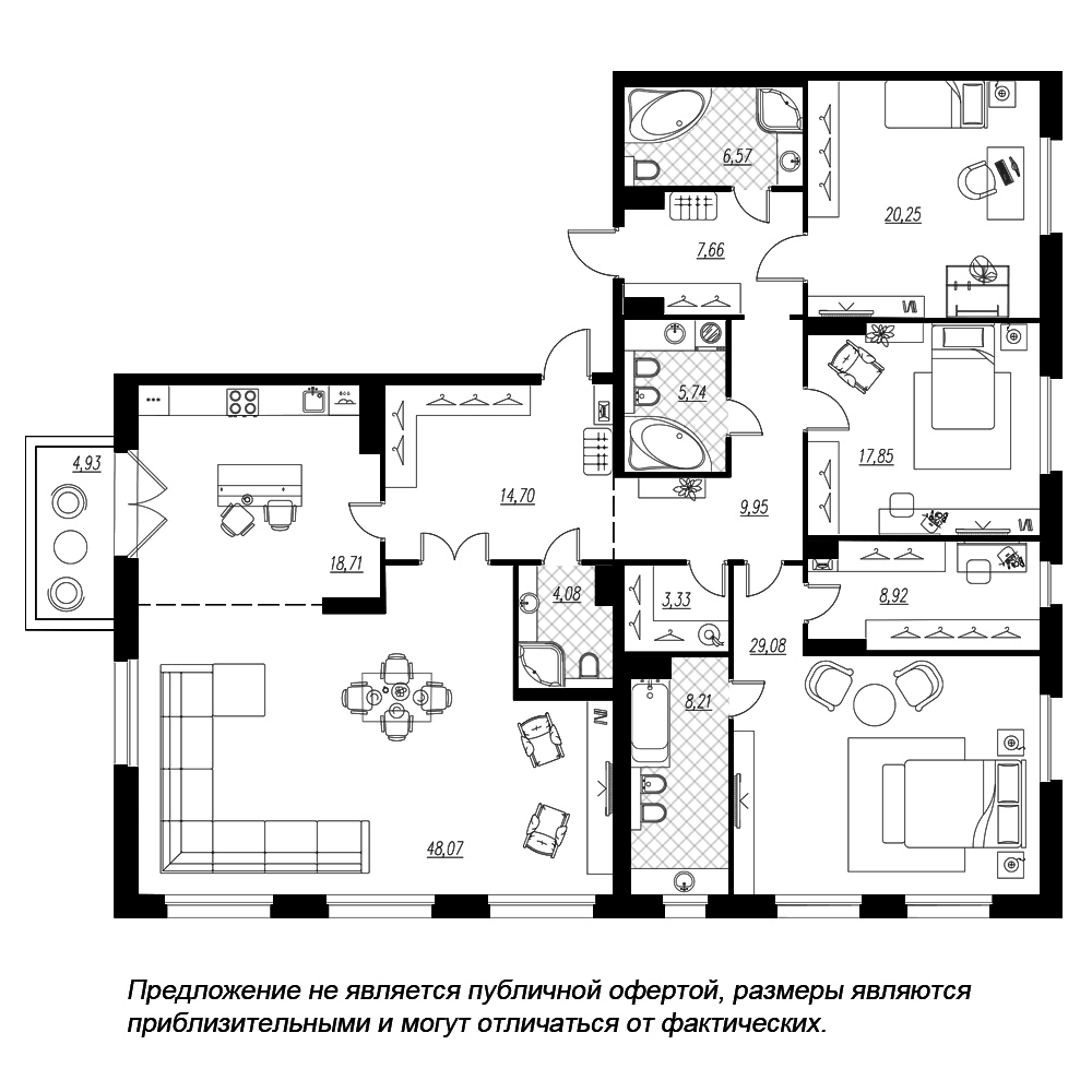 планировка четырехкомнатной квартиры в ЖК «Петровская Доминанта» №365