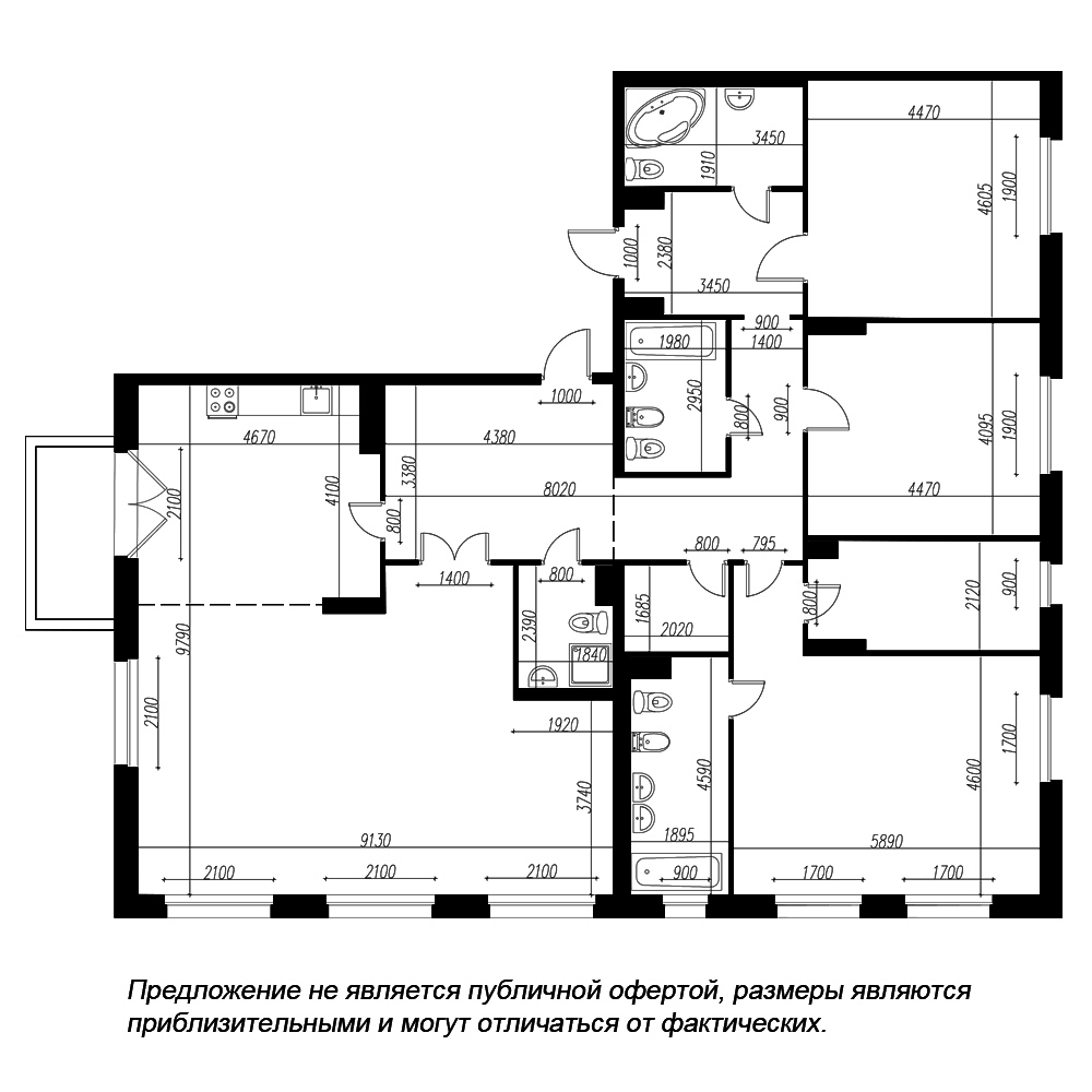 планировка четырехкомнатной квартиры в ЖК «Петровская Доминанта» №365