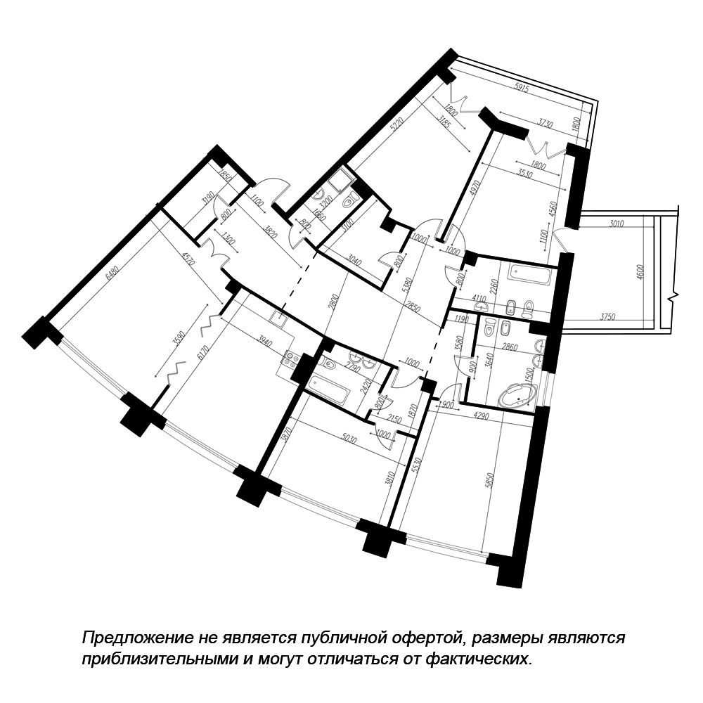 планировка пятикомнатной квартиры в ЖК «Петровская Доминанта» №284