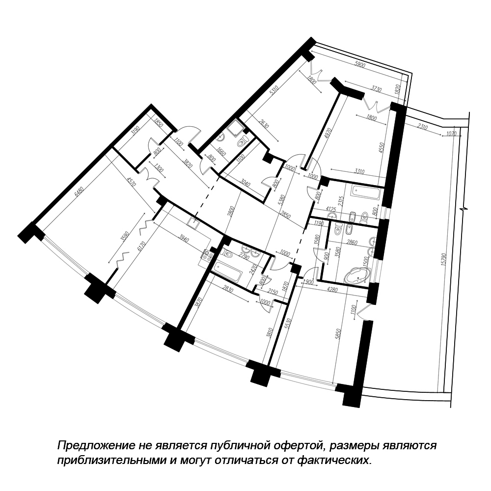 планировка пятикомнатной квартиры в ЖК «Петровская Доминанта» №280