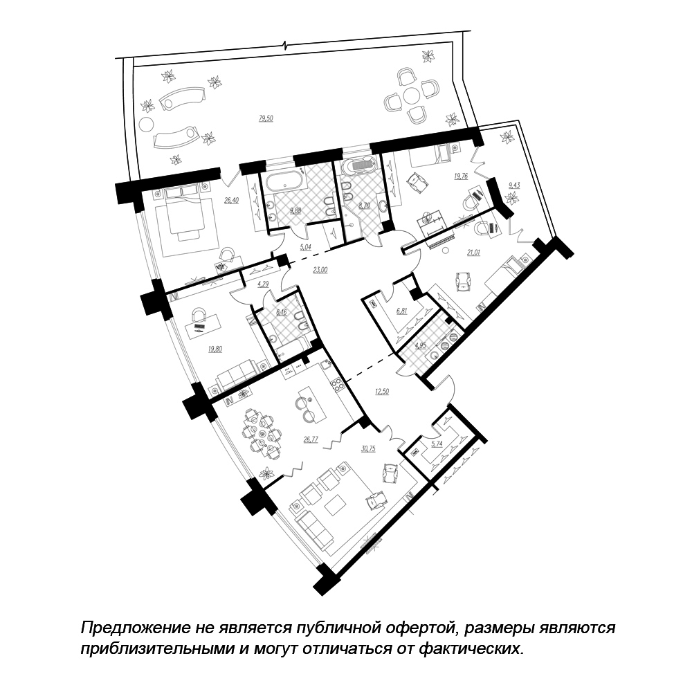 планировка пятикомнатной квартиры в ЖК «Петровская Доминанта» №281