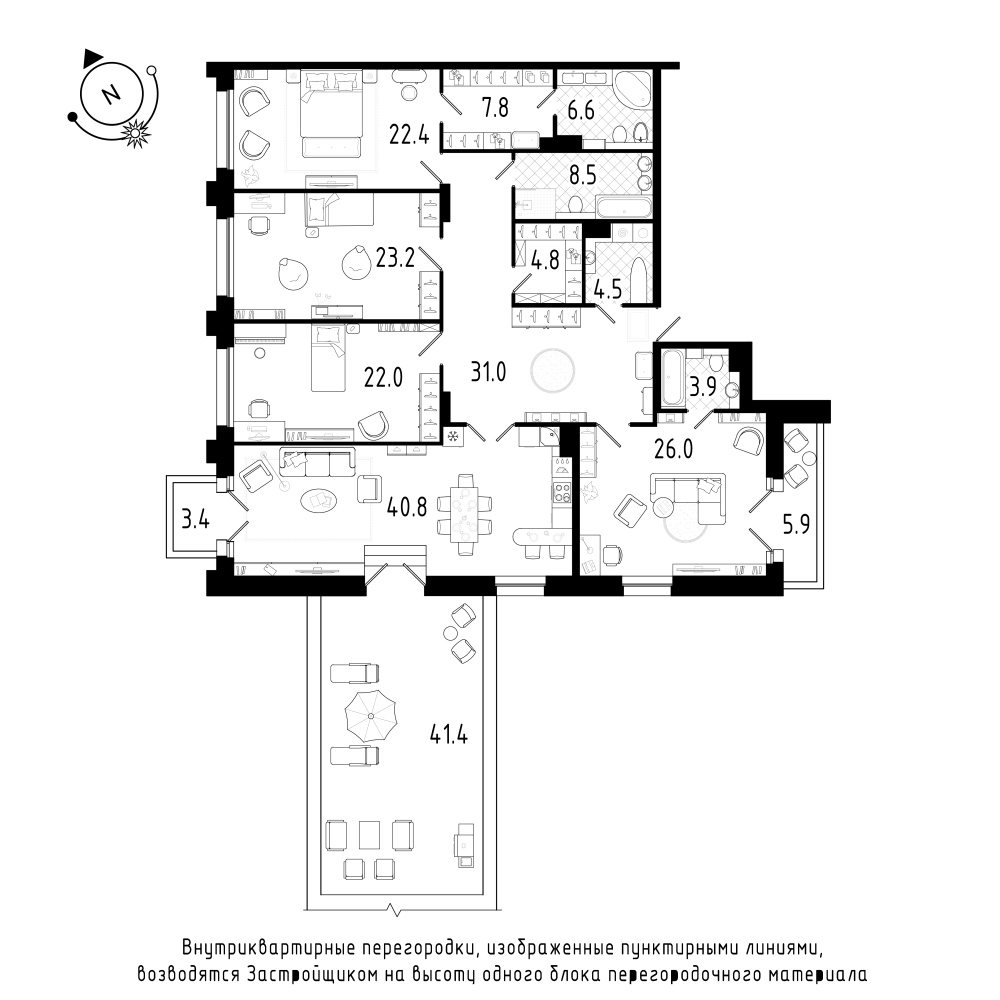 планировка четырехкомнатной квартиры в ЖК «Петровская Доминанта» №298