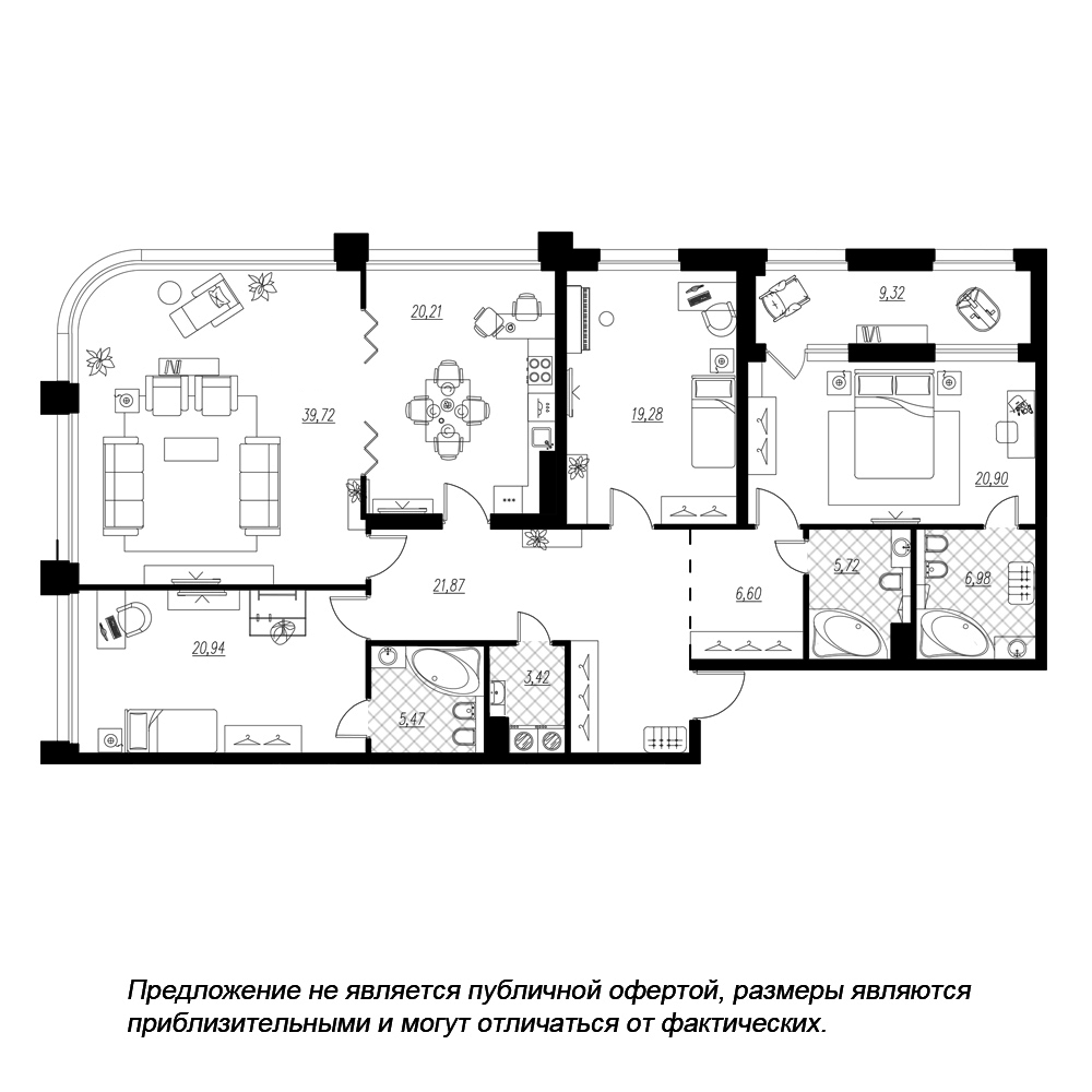 планировка четырехкомнатной квартиры в ЖК «Петровская Доминанта» №301