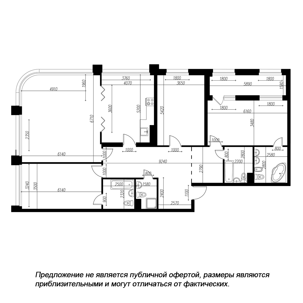 планировка четырехкомнатной квартиры в ЖК «Петровская Доминанта» №301
