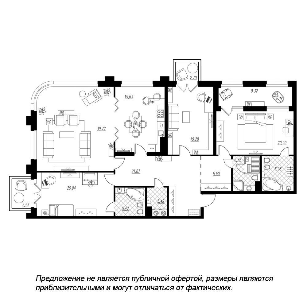планировка четырехкомнатной квартиры в ЖК «Петровская Доминанта» №299