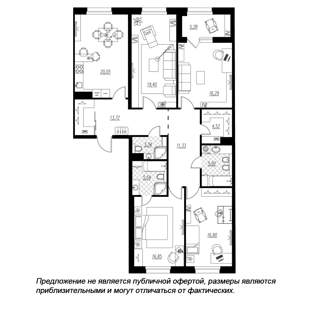 планировка четырехкомнатной квартиры в ЖК «Петровская Доминанта» №309