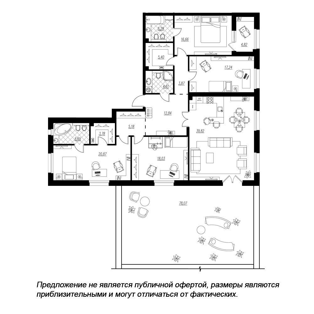 планировка четырехкомнатной квартиры в ЖК «Петровская Доминанта» №318