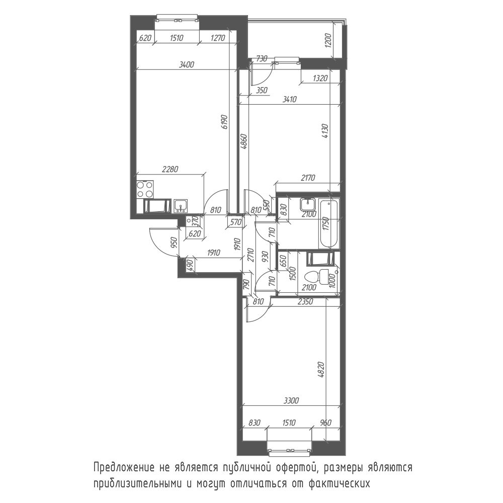 планировка двухкомнатной квартиры в ЖК «Охта Хаус» №332