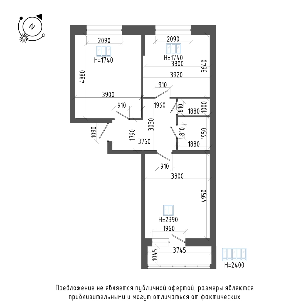 планировка двухкомнатной квартиры в ЖК «Эталон на Неве» №131