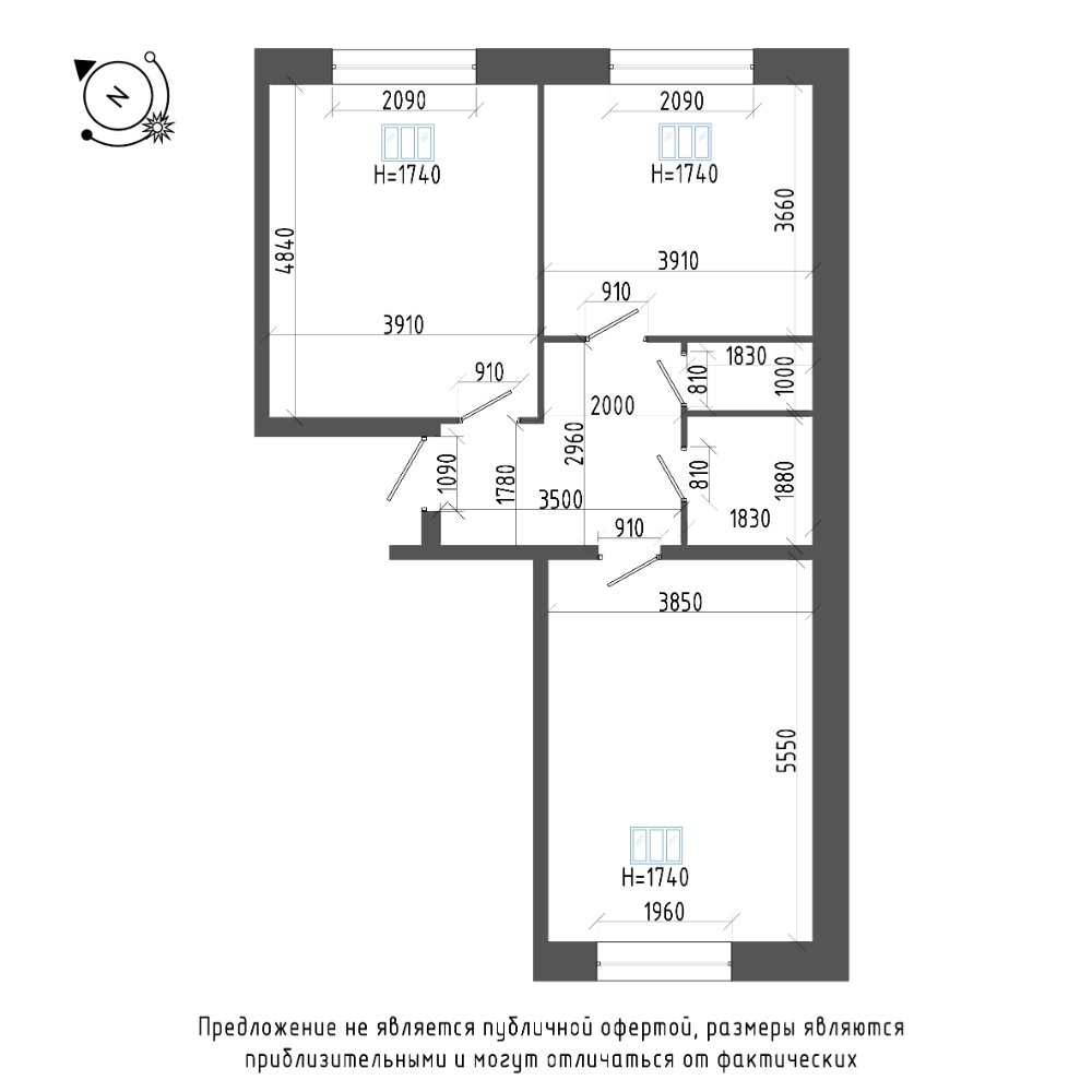 планировка двухкомнатной квартиры в ЖК «Эталон на Неве» №3
