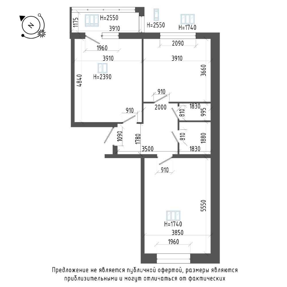 планировка двухкомнатной квартиры в ЖК «Эталон на Неве» №12