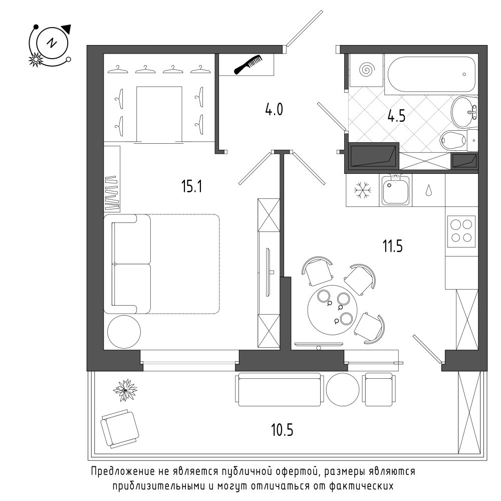 планировка однокомнатной квартиры в Квартал Che №88