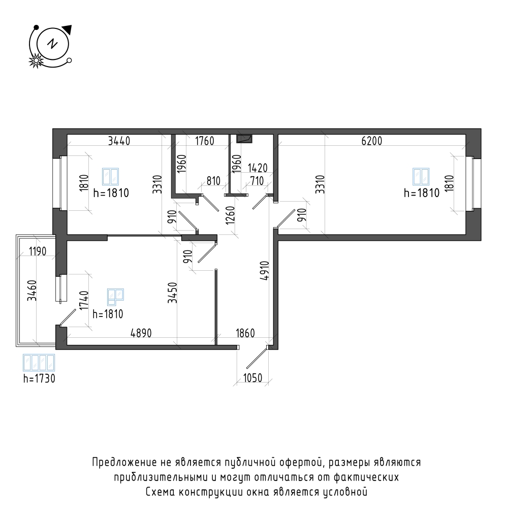 планировка двухкомнатной квартиры в Квартал Che №207