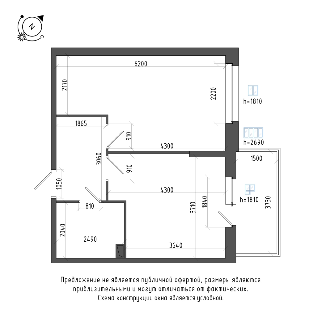 планировка однокомнатной квартиры в Квартал Che №153