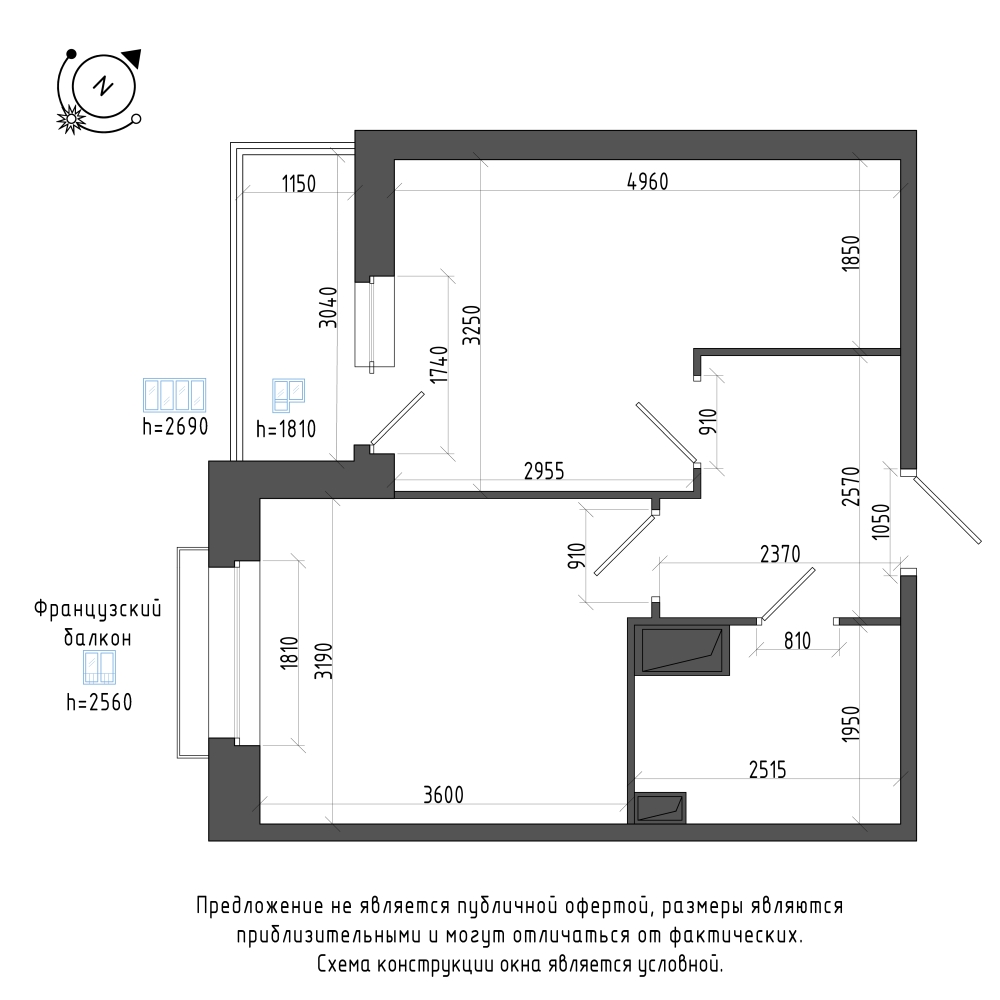 планировка однокомнатной квартиры в Квартал Che №158