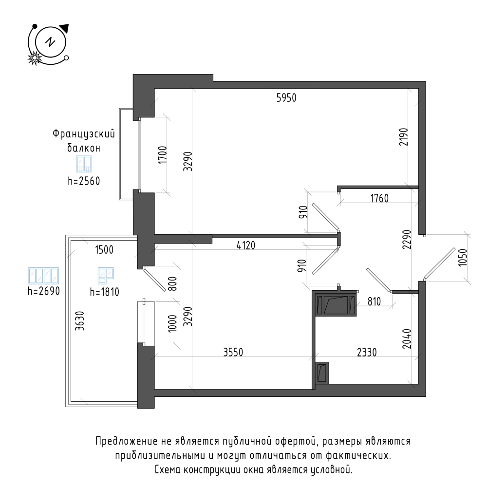планировка однокомнатной квартиры в Квартал Che №55