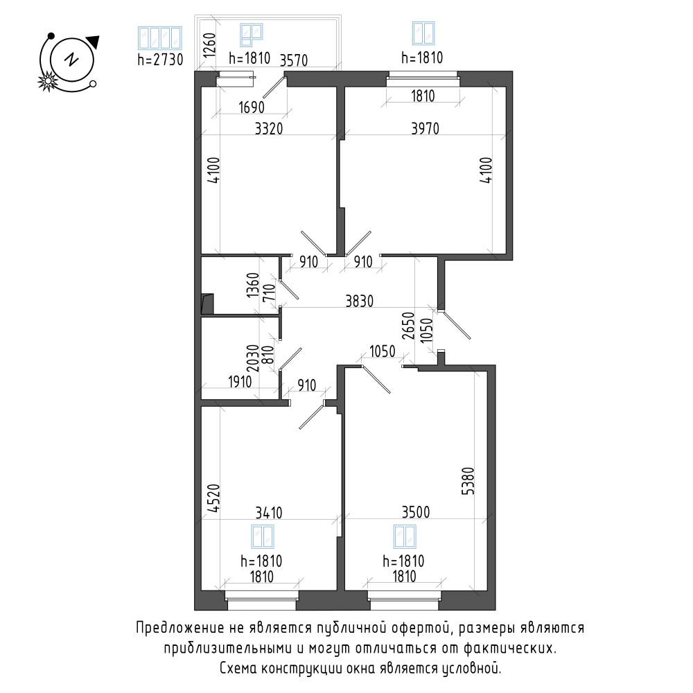 планировка трехкомнатной квартиры в Квартал Che №102