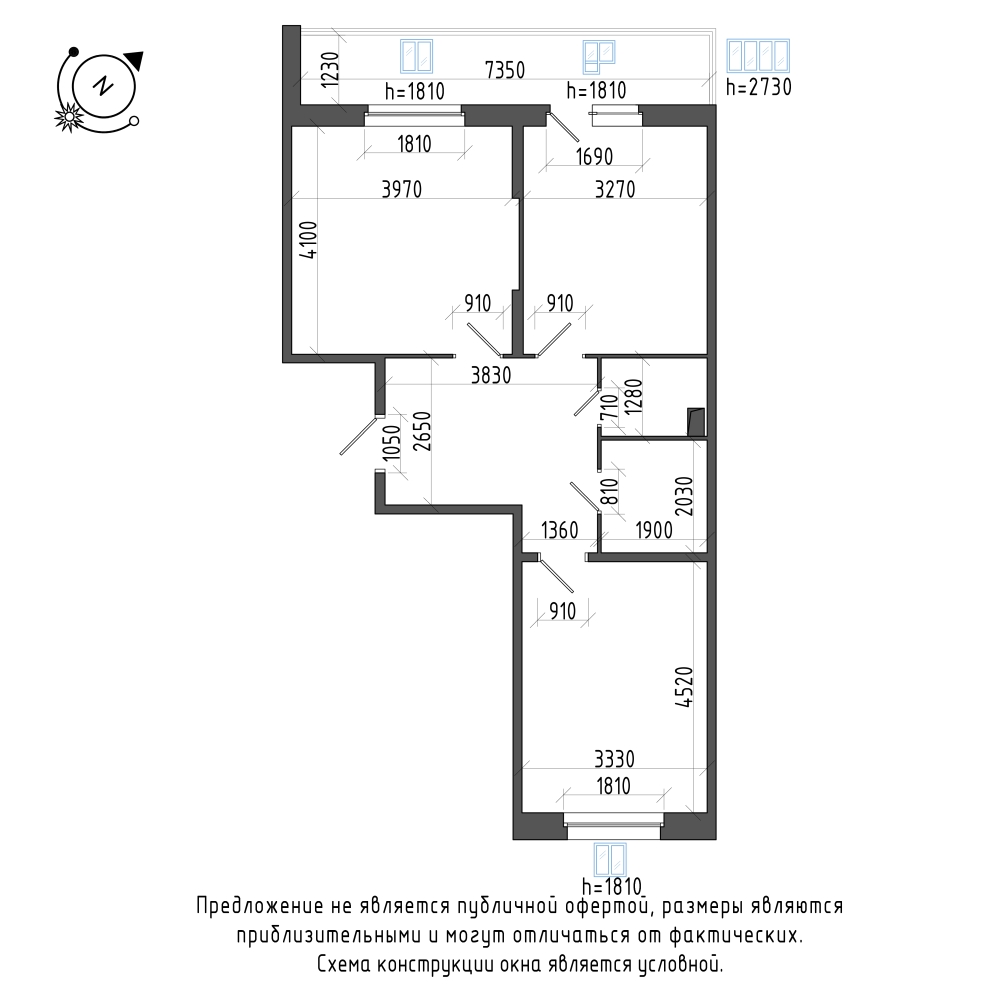 планировка двухкомнатной квартиры в Квартал Che №131