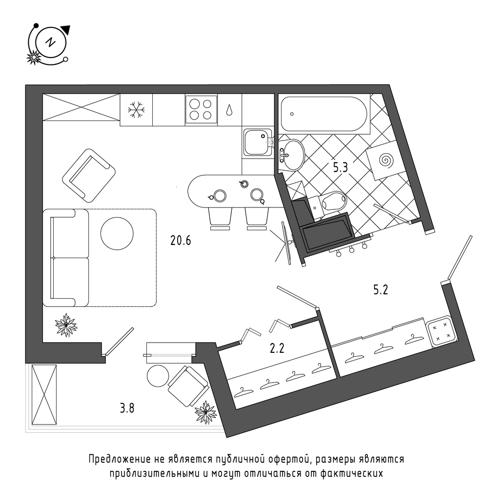 планировка квартиры студии в Квартал Che №165