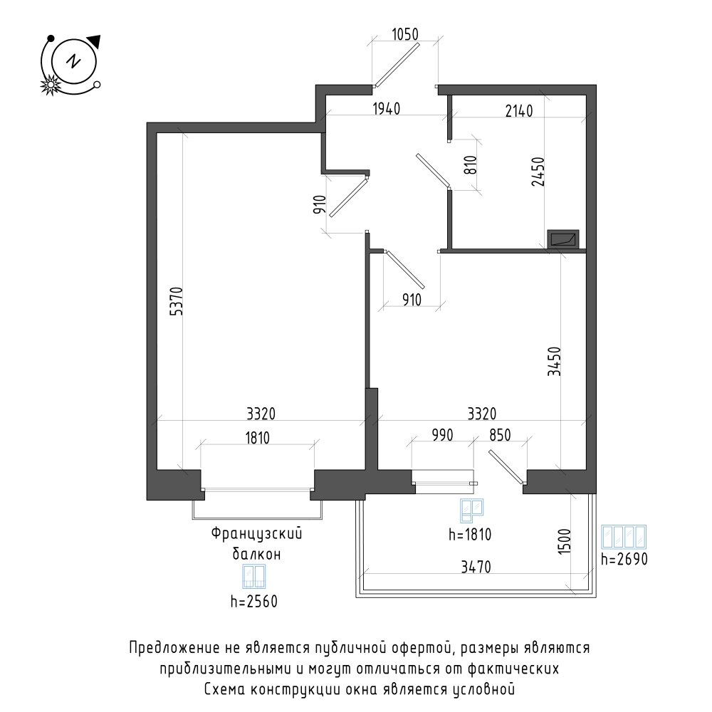 планировка однокомнатной квартиры в Квартал Che №52