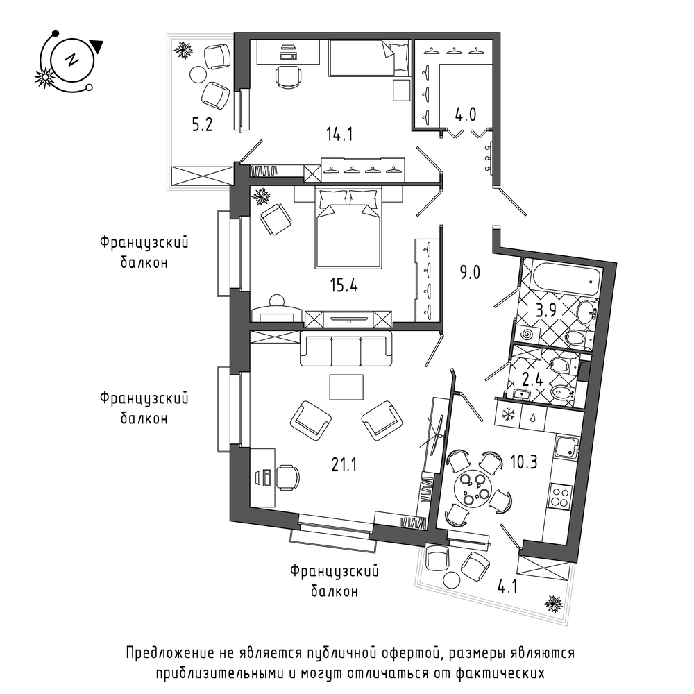планировка трехкомнатной квартиры в Квартал Che №80
