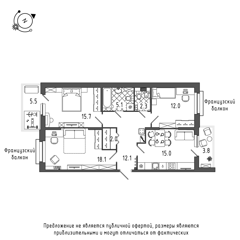 планировка трехкомнатной квартиры в Квартал Che №82