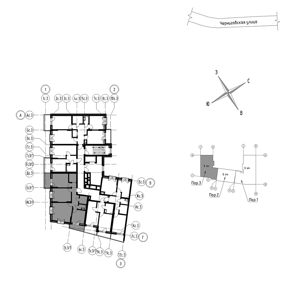 планировка трехкомнатной квартиры в Квартал Che №100
