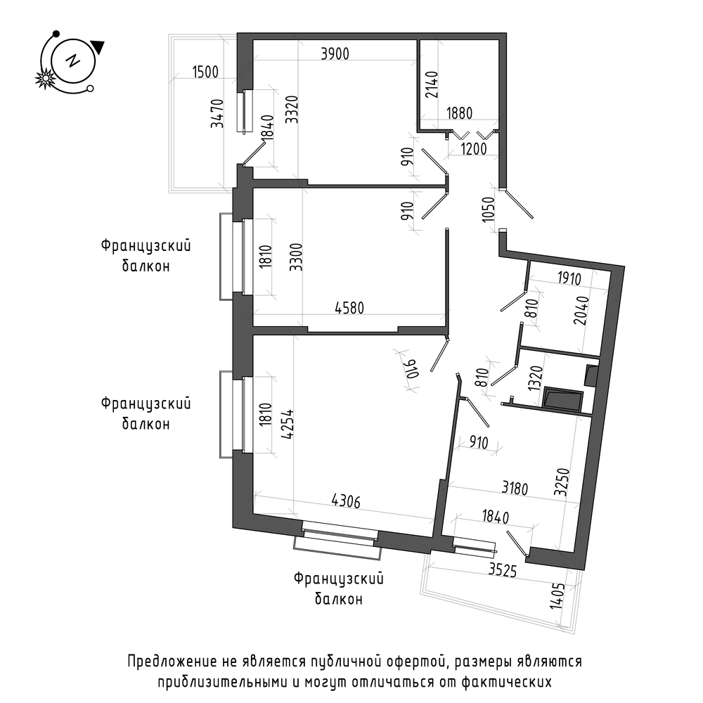 планировка трехкомнатной квартиры в Квартал Che №100