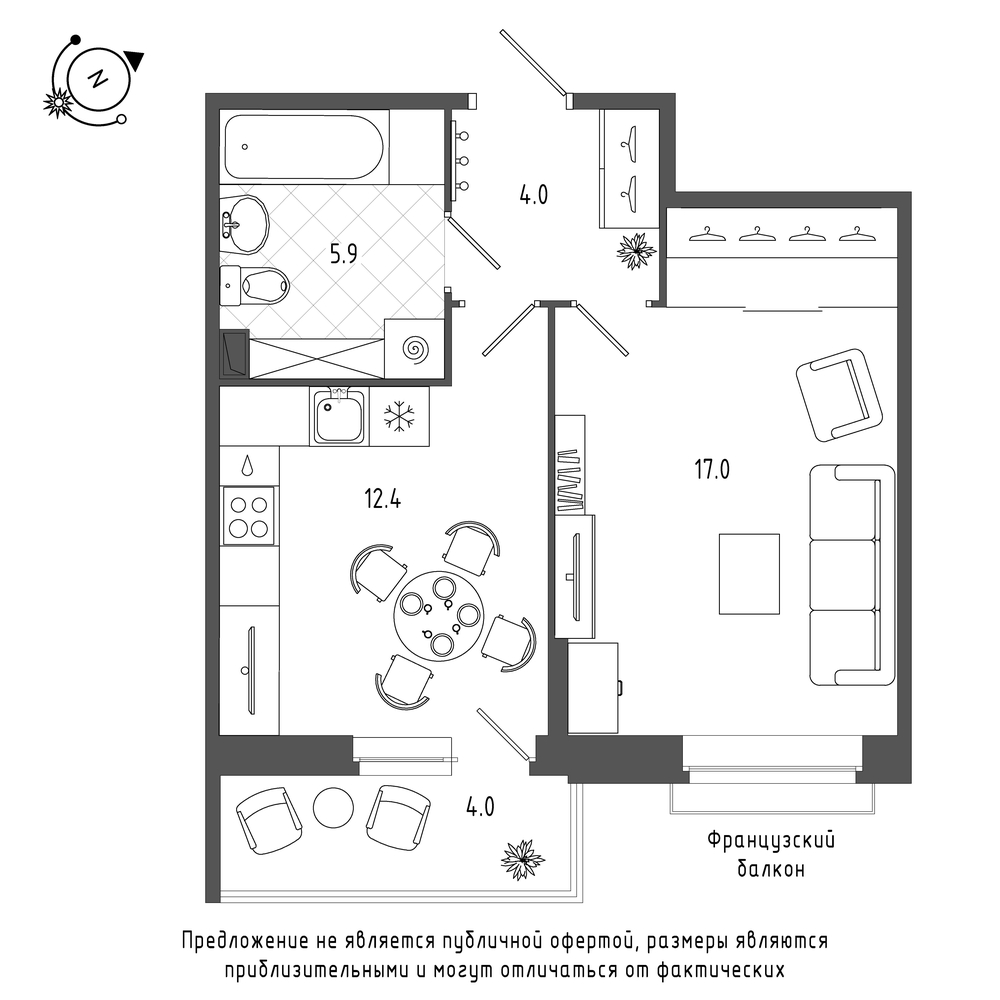 планировка однокомнатной квартиры в Квартал Che №127