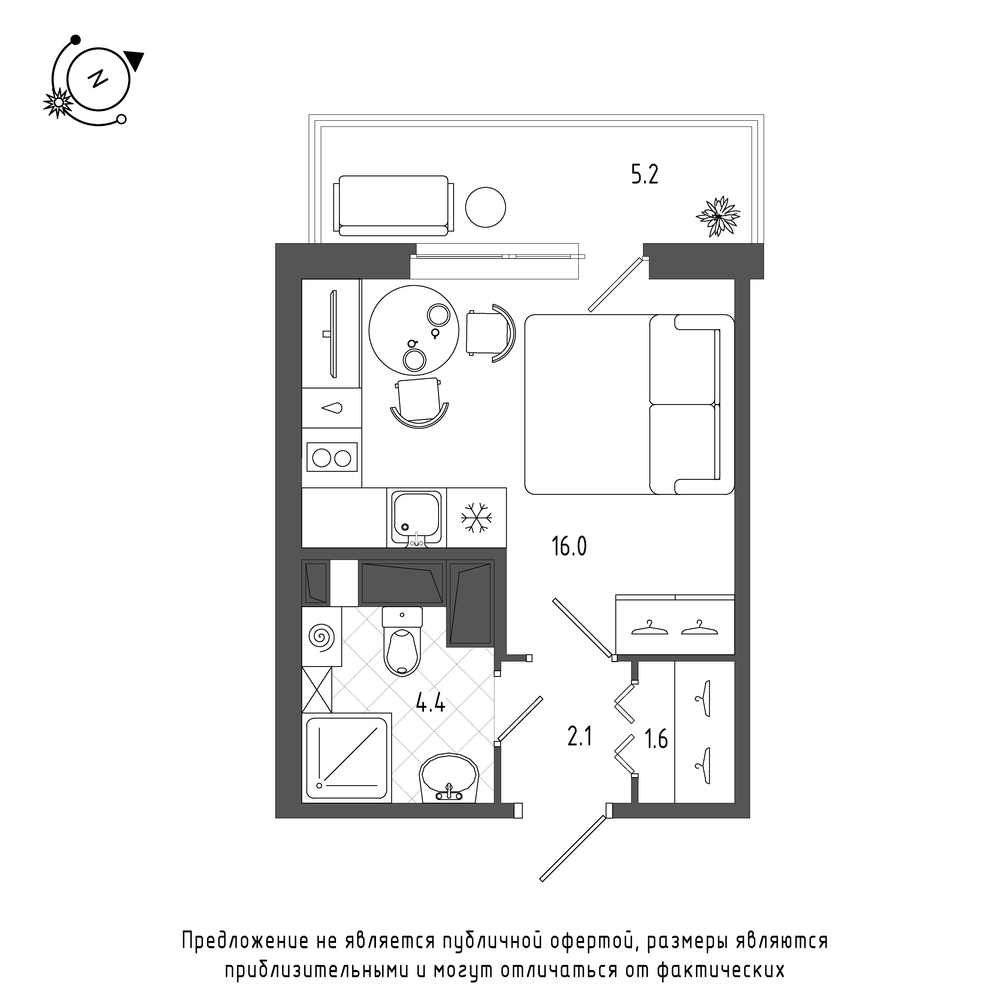 планировка квартиры студии в Квартал Che №173