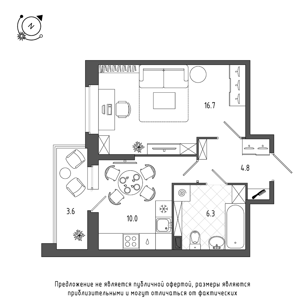 планировка однокомнатной квартиры в Квартал Che №307