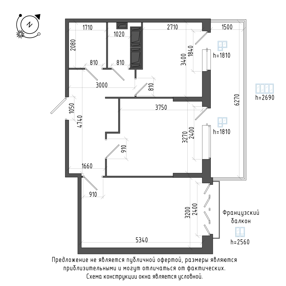 планировка двухкомнатной квартиры в Квартал Che №332