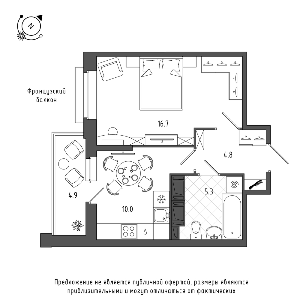 планировка однокомнатной квартиры в Квартал Che №383