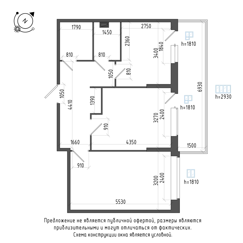 планировка двухкомнатной квартиры в Квартал Che №451
