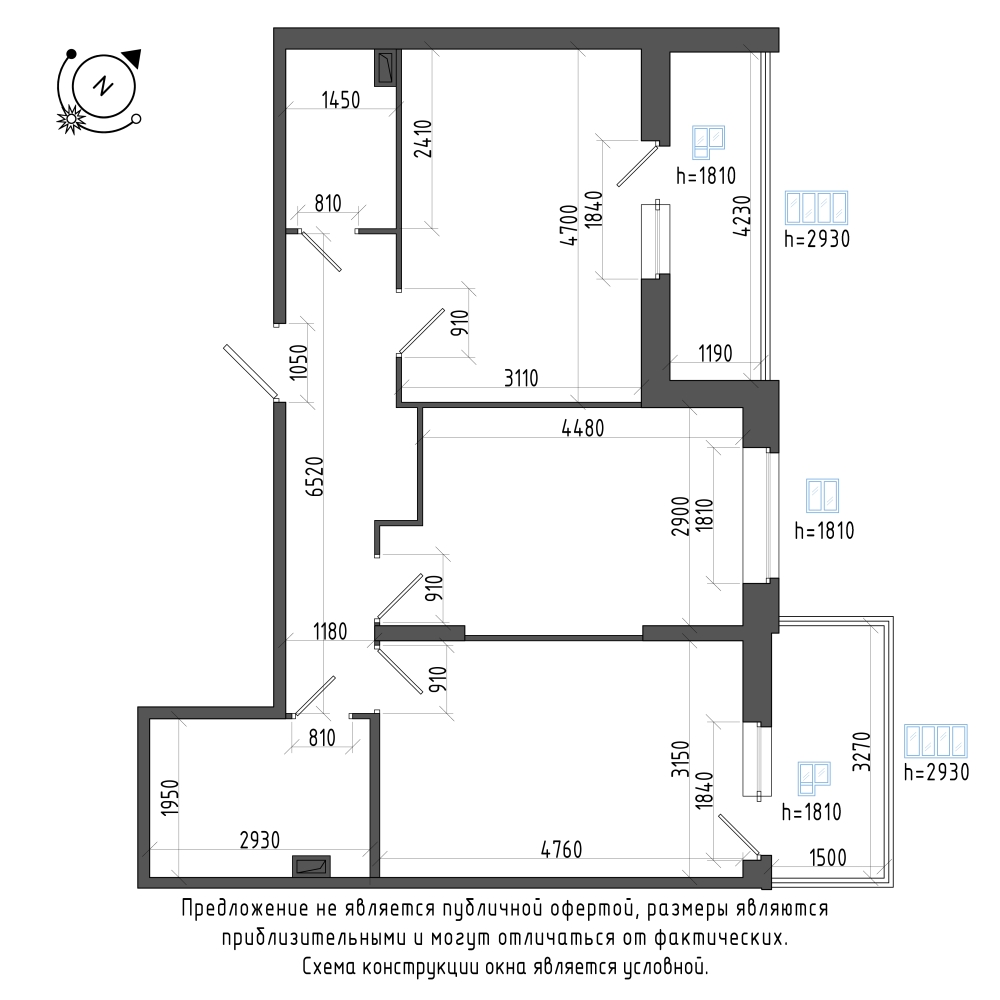 планировка двухкомнатной квартиры в Квартал Che №452