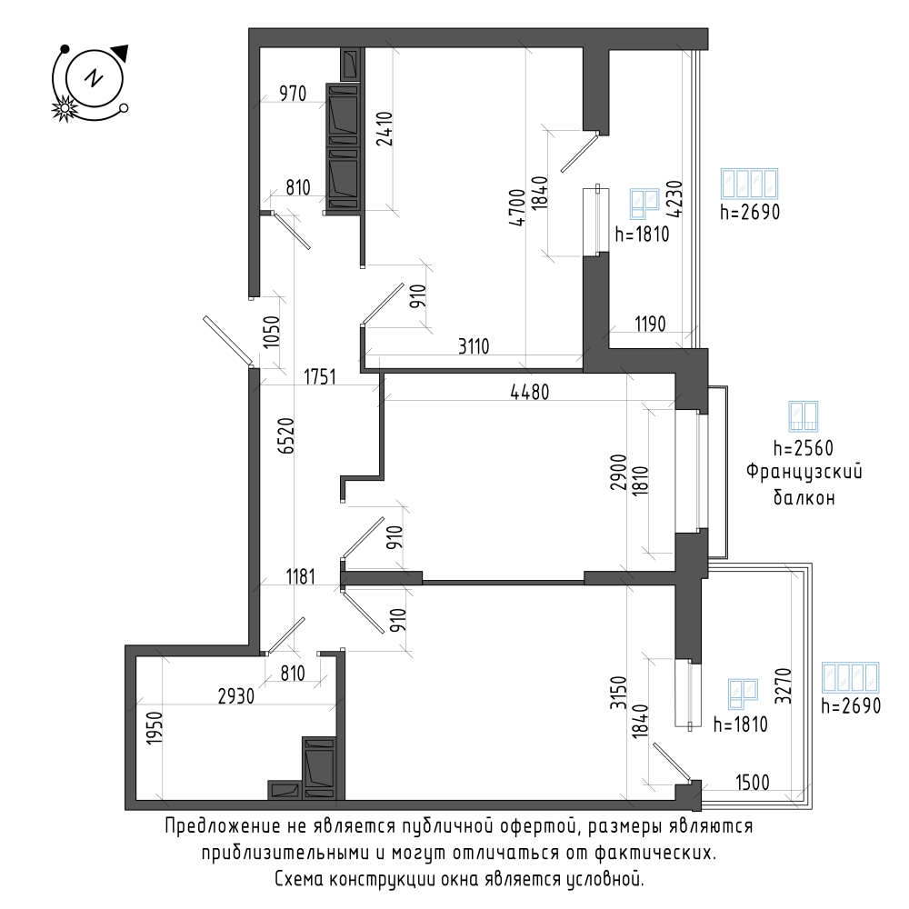 планировка двухкомнатной квартиры в Квартал Che №469