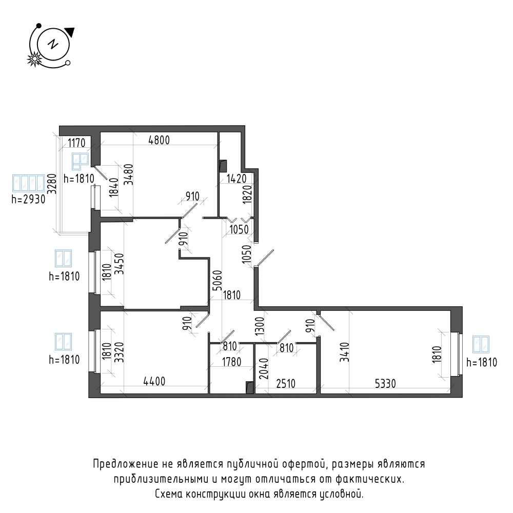 планировка трехкомнатной квартиры в Квартал Che №523