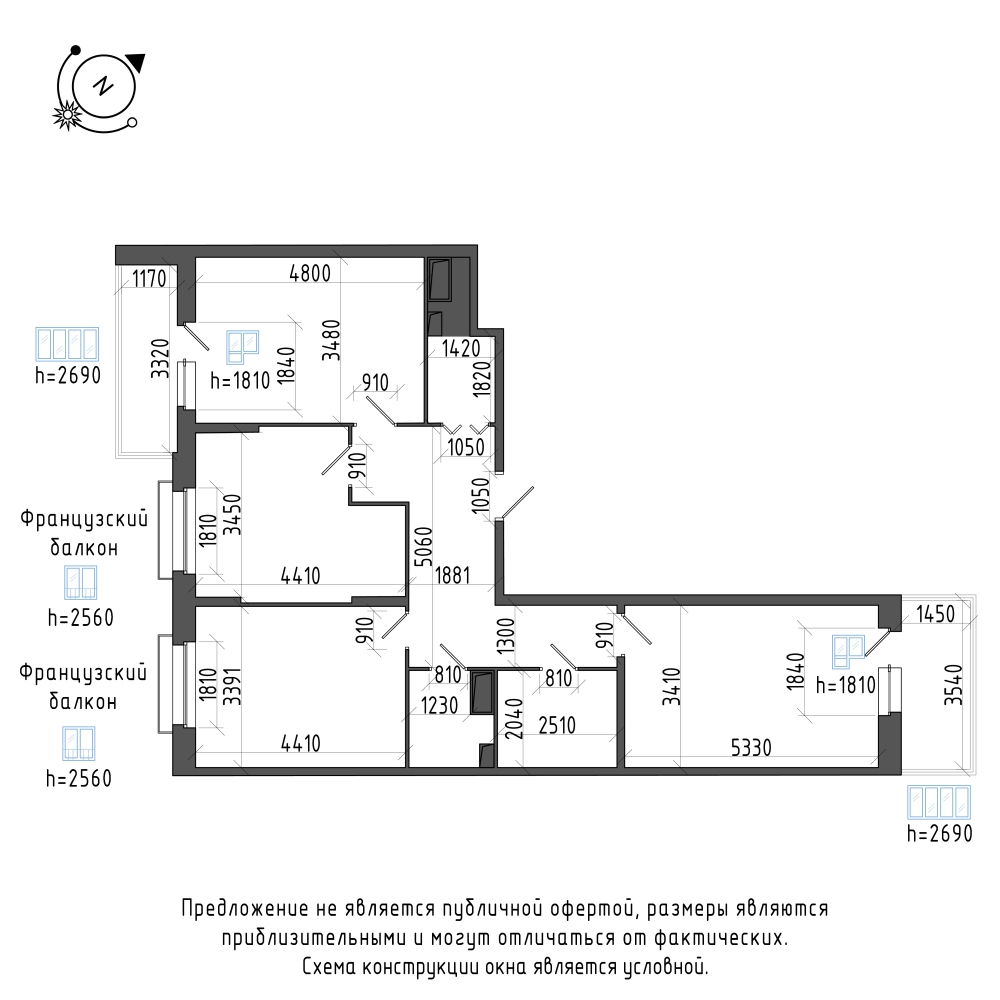 планировка трехкомнатной квартиры в Квартал Che №528