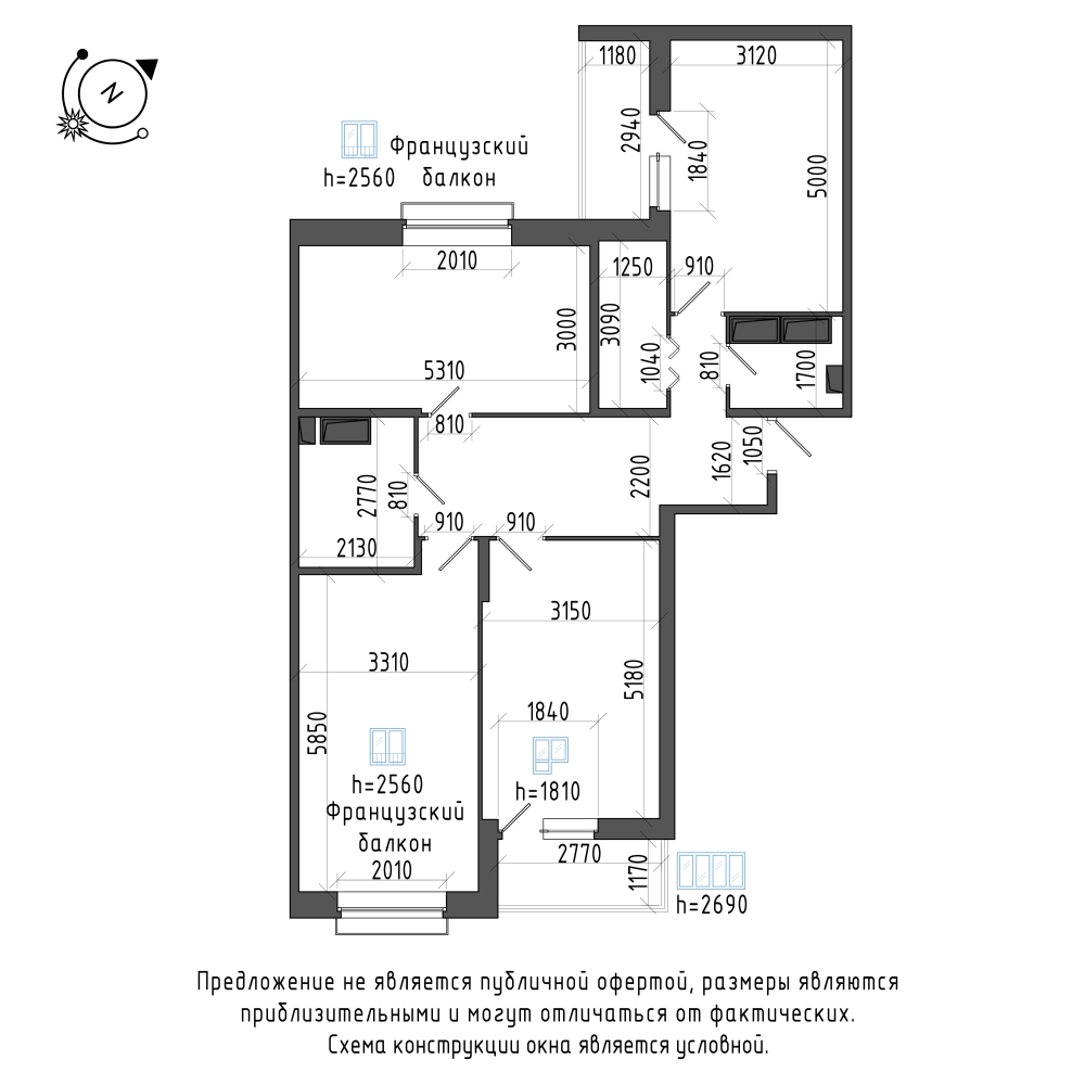 планировка трехкомнатной квартиры в Квартал Che №588