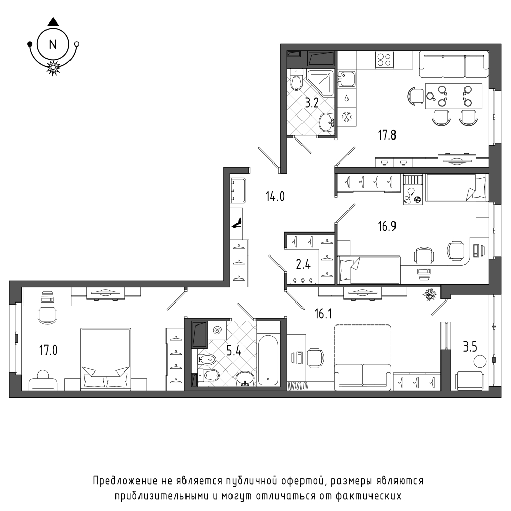 планировка трехкомнатной квартиры в ЖК Галактика Pro №82