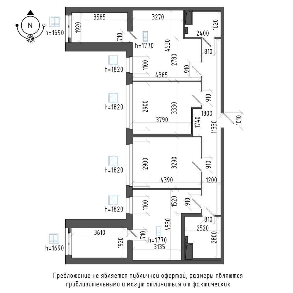 планировка трехкомнатной квартиры в ЖК Галактика Pro №278